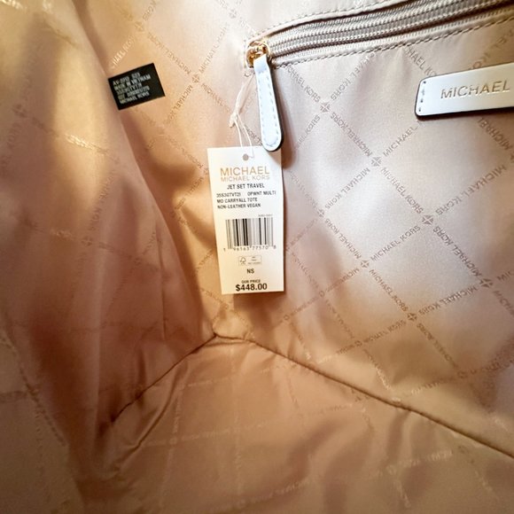 Michael Kors Jet Set Travel Medium Carryall Shoulder Tote Bag MK Rainbow White - Picture 12 of 13